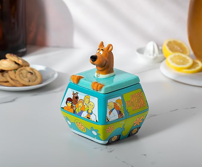 Silver Buffalo Scooby-Doo Mystery Machine Small Sculpted Ceramic Snack Jar Featuring Scooby-Doo, Shaggy, Velma, Daphne, and Fred, 5” x 5” x 6.75”
