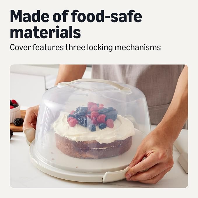 Amazon Basics Cake Carrier with Handle and Locking Lid, Round, Fits 11.8 in. Cake, BPA-Free, Refrigerator and Dishwasher-Safe Cake Box, 13.8 x 13.8 x 8.0 in.