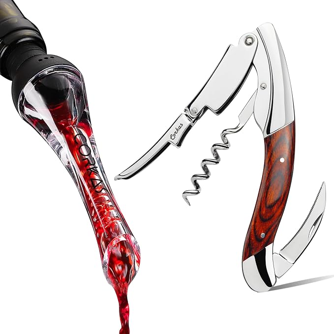 CORKAS Quality Wine Aerator Pourer & Wine Opener with Premium Rosewood Handle,Gifts for Thanksgiving Day,Christmas Gift