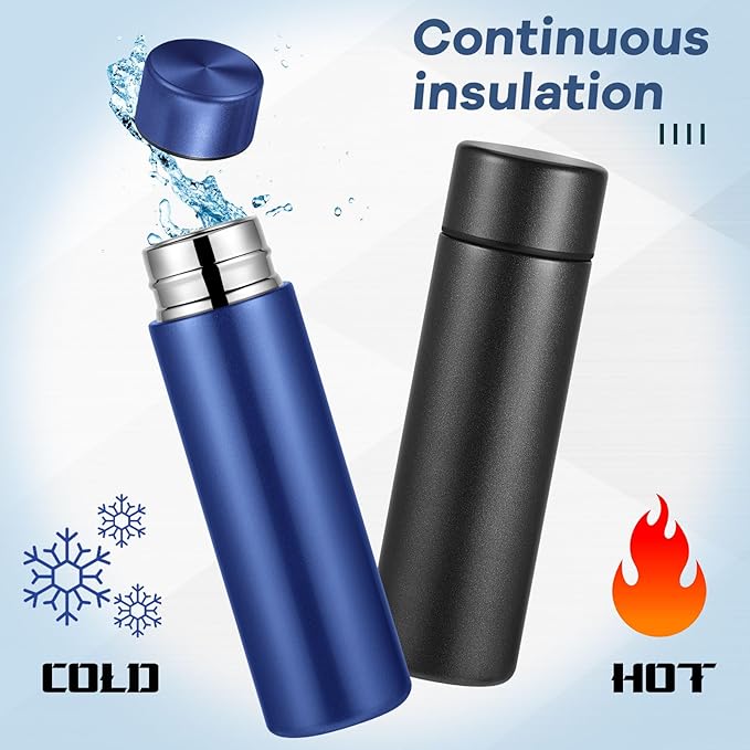 Irenare 5oz Mini Water Bottle Mini Insulated Stainless Steel Bottle Purse Water Bottle Cute Leak Proof Water Flask Keeps Drink Cold and Hot for Purse Kids Women Lunch Bag (Black, Blue, 2 Pieces)