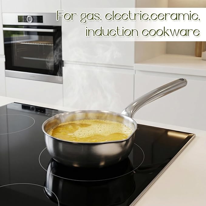 13.5 fl oz (400ml) 18/10 Stainless Steel Butter Warmer Measuring Pan, 3-Ply Saucepan with Dual Pour Spouts, Small Thick Cooking Pan for Stove Top, Chocolate Melting, Coffee Tea Soup Warming