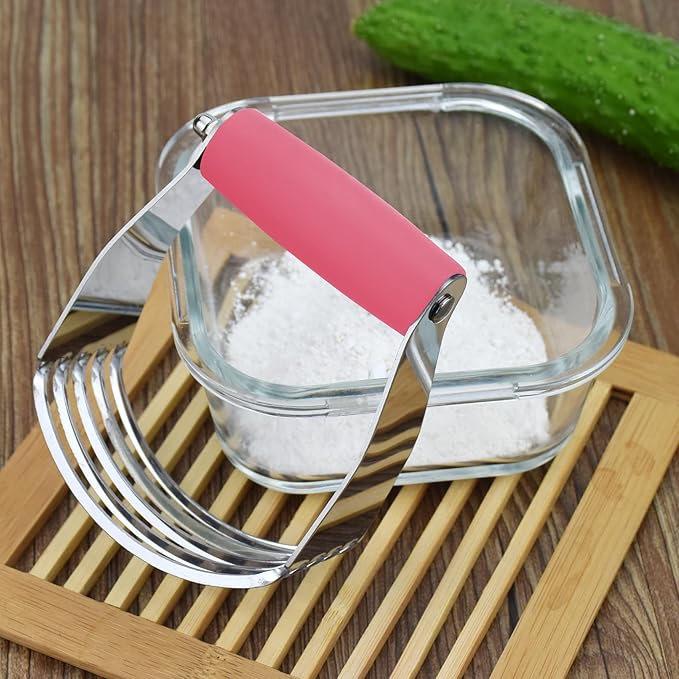 Dough Blender Heavy Duty Pastry Cutter Stainless Steel Butter Cutter Professional Baking Tool For Mixing Flour Butter (Pink)