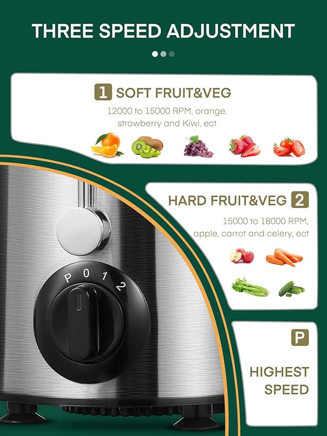 Juicer Machines, HOUSNAT Juicer Whole Fruit and Vegetables with 3-Speed Setting, 400 W Motor Quick Juicing Ideal for Beginners & Light Daily Use, Cleaning Brush and Juicing Recipe Included
