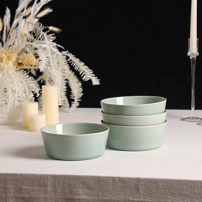 Stone Lain Claire 8-Piece Bowl Set Stoneware, Bowls, Dishwasher and Microwave Safe, Dish Set for 8, Green
