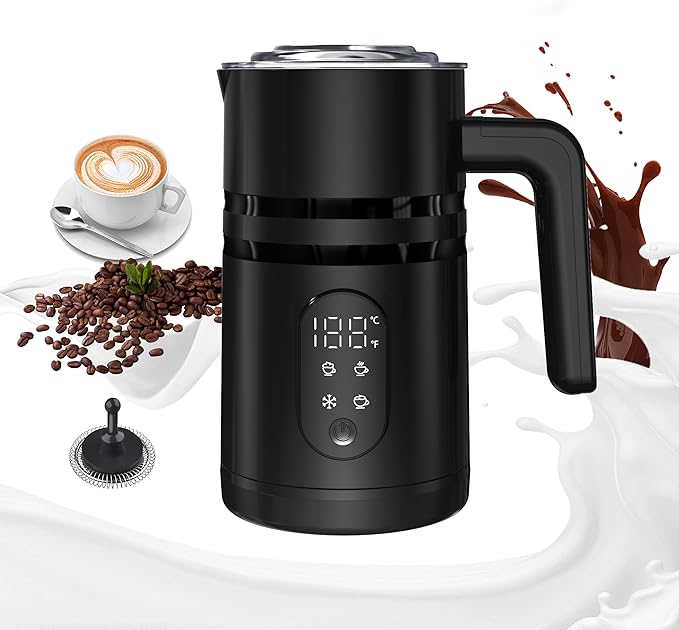 Milk Frother, 4 in 1 Electric Milk Steamer for Coffee with Temperature Display, 11.8oz/350ml Detachable Automatic Milk Warmer and Cold Foam Maker for Coffee, Latte, Cappuccino