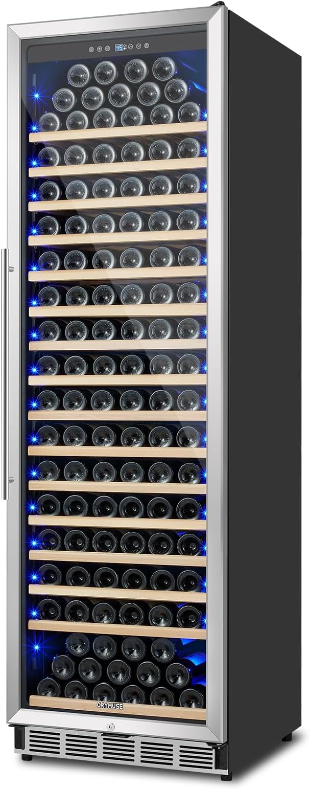 ORYMUSE Large 200 Bottle Wine Fridge - 24 Inch Wine Cooler Refrigerator, Freestanding and Built-in Design, Upgraded Compressor Cooling, Intelligent Temperature Memory