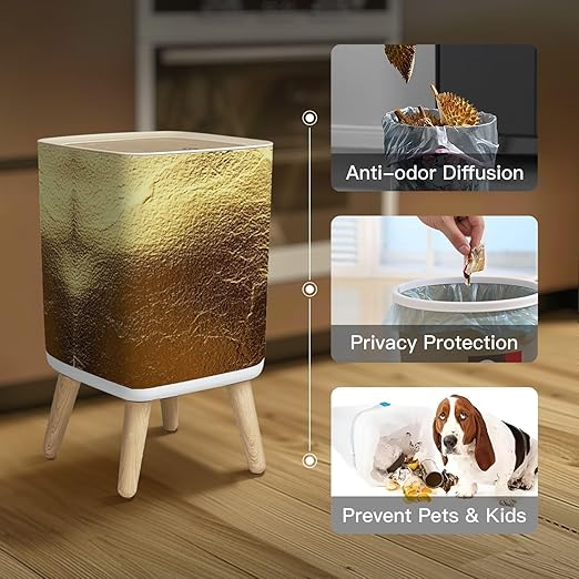 Small Trash Can with Lid Leaf Rough foil Texture for Art Trace Wastebasket with Press Cover Dog Proof Garbage Can Waste Bin for Kitchen Bathroom Nursery 2.6 Gallon