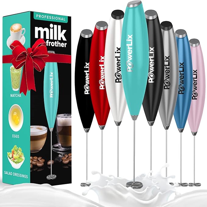 PowerLix Powerful Handheld Milk Frother With Stand Battery Operated Foam Maker Frother Wand For Coffee (A Black) (No Stand Aqua)