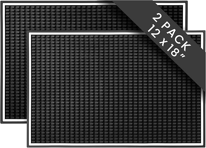 Bar Mat 2-Pack, 18 x 12 Rubber Coffee Bar Mats for Countertop, Bartending, Home Use, Spill Protection and Coffee Stations, Ideal Matt for Cocktail, Whiskey and Espresso