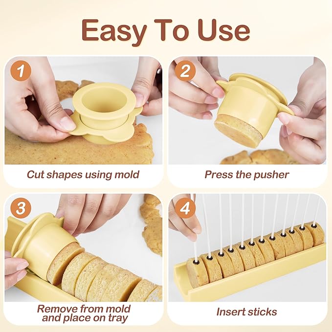 Circle Cake Pop Mold for Baking with 50PCS Cake Pop Sticks Bags Ties,Baking Molds for Birthday Wedding Baby Shower Kids Party Desserts-Yellow