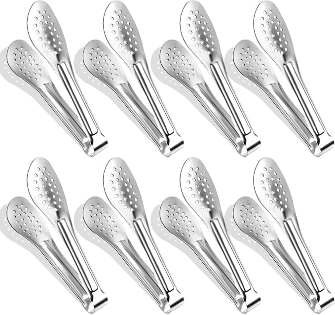 XEVOM Serving Tongs, 8 Pack, 7 Inch, Stainless Steel, Silver, Buffet Tongs