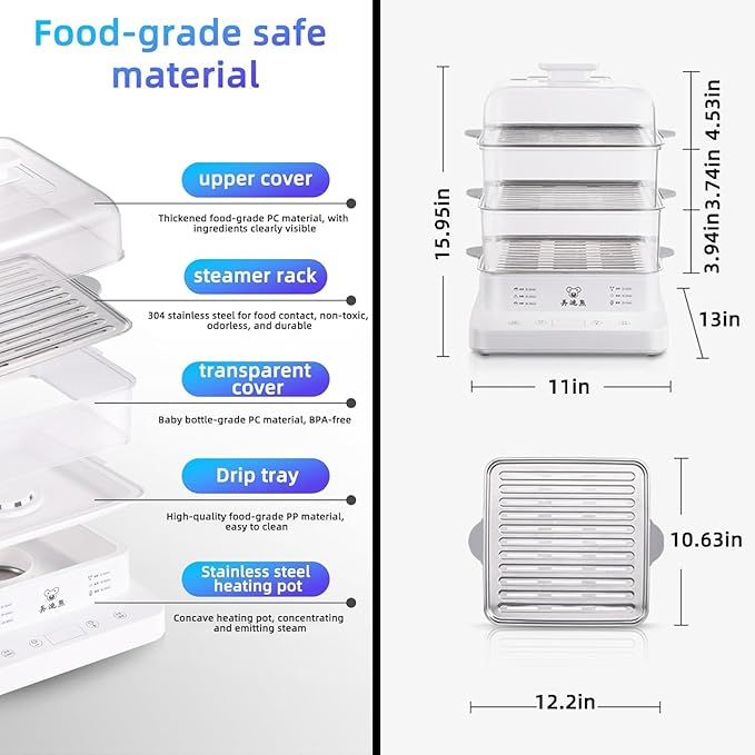 Electric Three-tier Steamer, Made From Commercial-grade Stainless steel, a Large-capacity Breakfast Machine With a Timer Function. Suitable for Home use, Restaurants and Banquets.