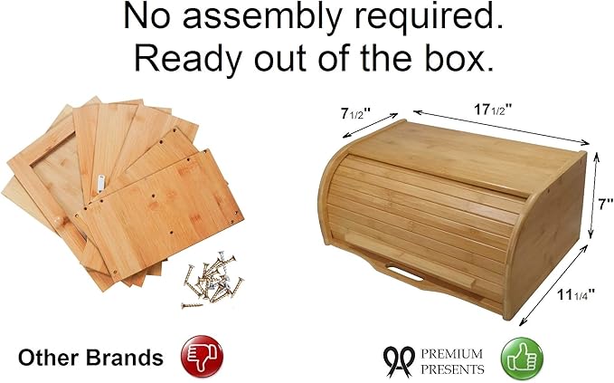 Large bread box bread basket wooden box storage boxes kitchen counter organizer, roll top breadbox. bread boxes for kitchen countertop. Bamboo wooden boxes. (Natural)
