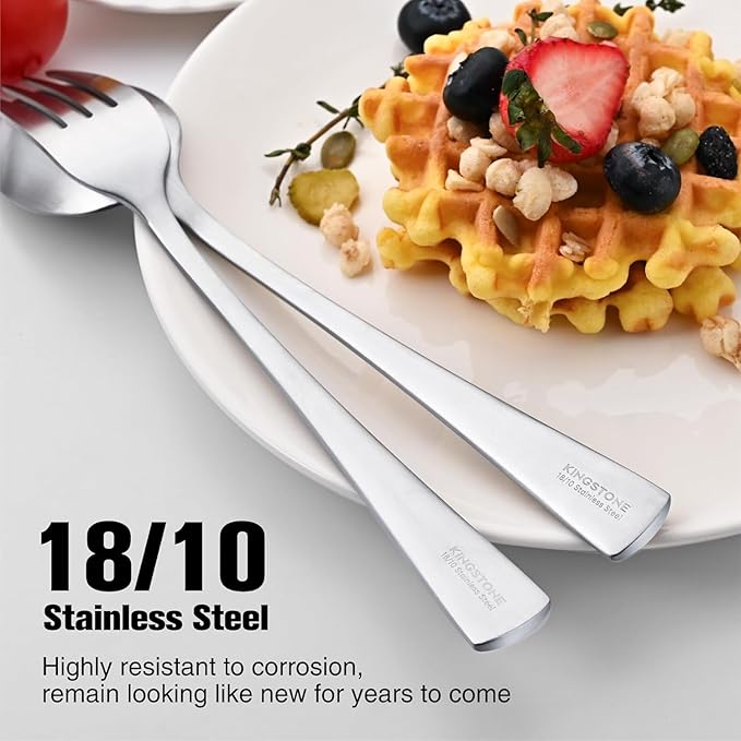 KINGSTONE Silverware Set for 12, 60-Piece 18/10 Stainless Steel Flatware Set, Forged Cutlery Set Matte Satin Finish for Home, Restaurant, Wedding, Party,Gift, Dishwasher Safe