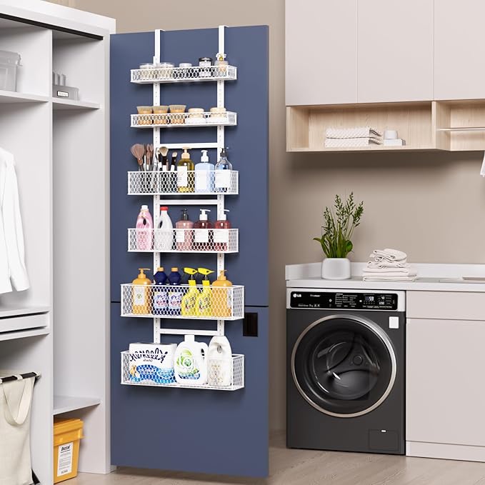 Bunoxea 6-Tier Over The Door Pantry Organizer,Hanging Spice Rack with Adjustable Basket,Over Door Racks,Pantry Organization And Storage, Laundry Room,Bathroom,Large Capacity,D5.3xW15.7xH60.9in