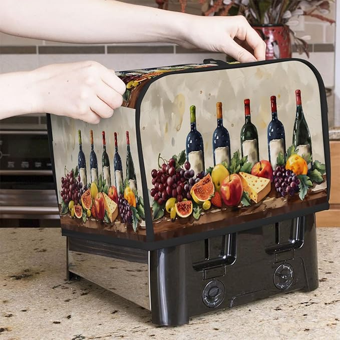 Fruit Grape Wine Cheese Toaster Cover 4 Slice Dust and Fingerprint Protection Toaster Bread Maker Covers Washable Kitchen Small Appliance Covers for Kitchen Accessories Decor Bakeware Women Gift