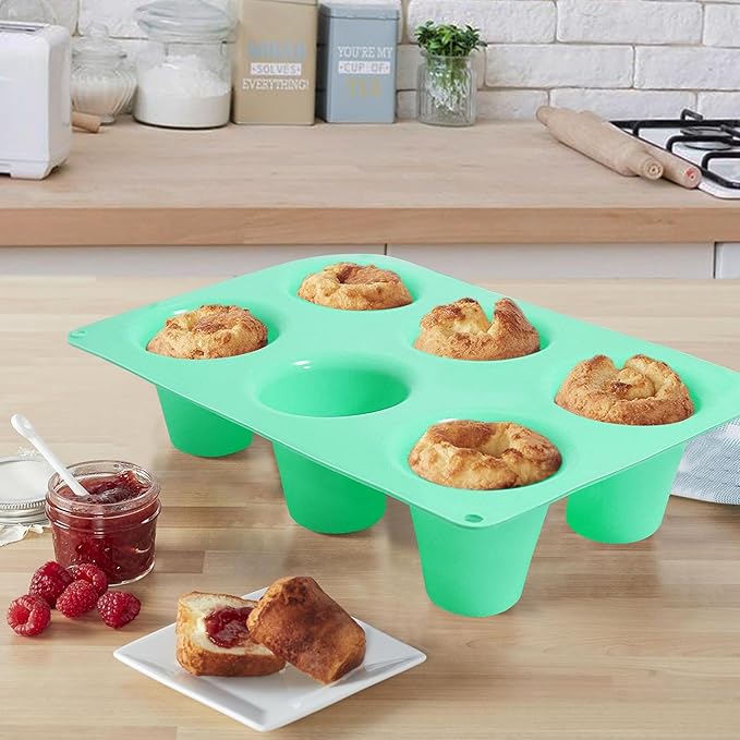 Zorazio 2 Pack Popover Pan 6-Cup, Nonstick Silicone Popover Pan for Baking, Large Deep Cupcake Pan,Easy to Clean,BPA Free