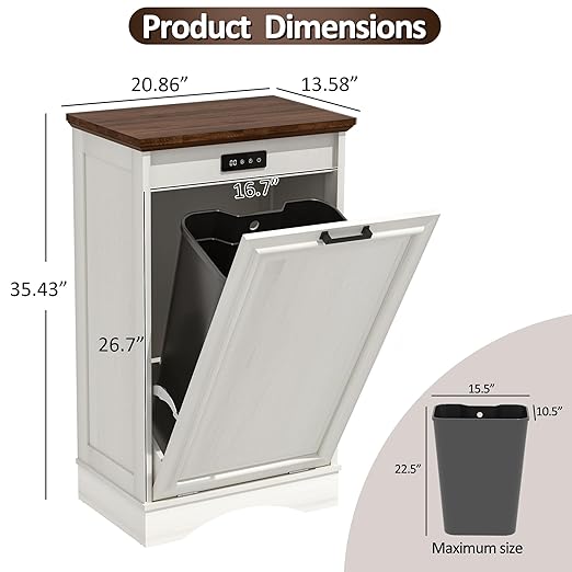 AHB 13 Gallons Tilt Out Trash Cabinet Hidden Kitchen Trash Can Cabinet Freestanding Recycling Cabinet with Deodorizing Function Pet Proof Trash Can Holder for Kitchen Living Room, Antique White