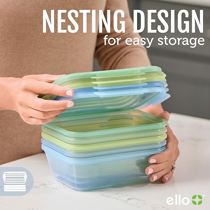 Ello Snap & Nest 10-Piece 4.5 Cup Plastic Meal Prep Set, Reusable Food Containers for Healthy Eating, Freezer, Dishwasher Safe, Seafoam