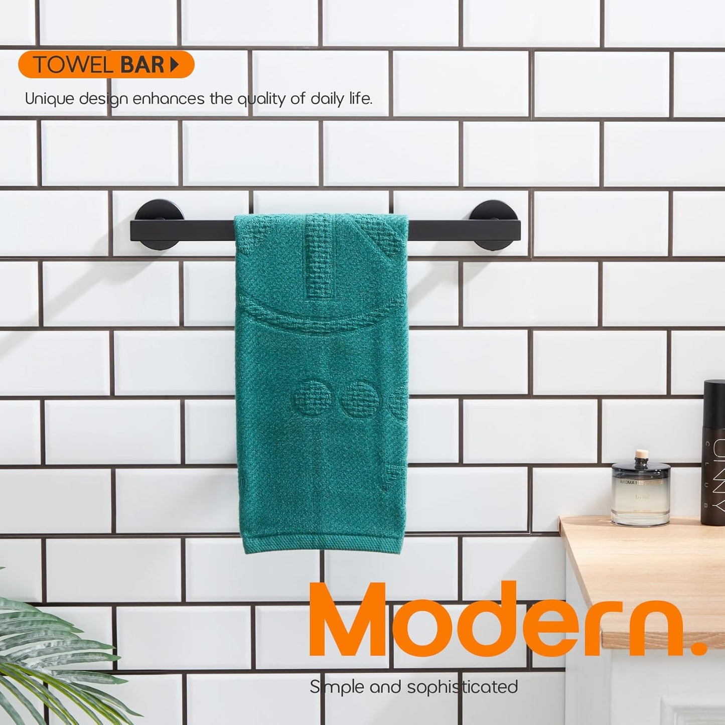 16 Inch Bathroom Towel Bar Bath Towel Rack Kitchen Towel Holder Towel Hanger Wall Mounted SUS304 Stainless Steel Matte Black AN4001MB-L16