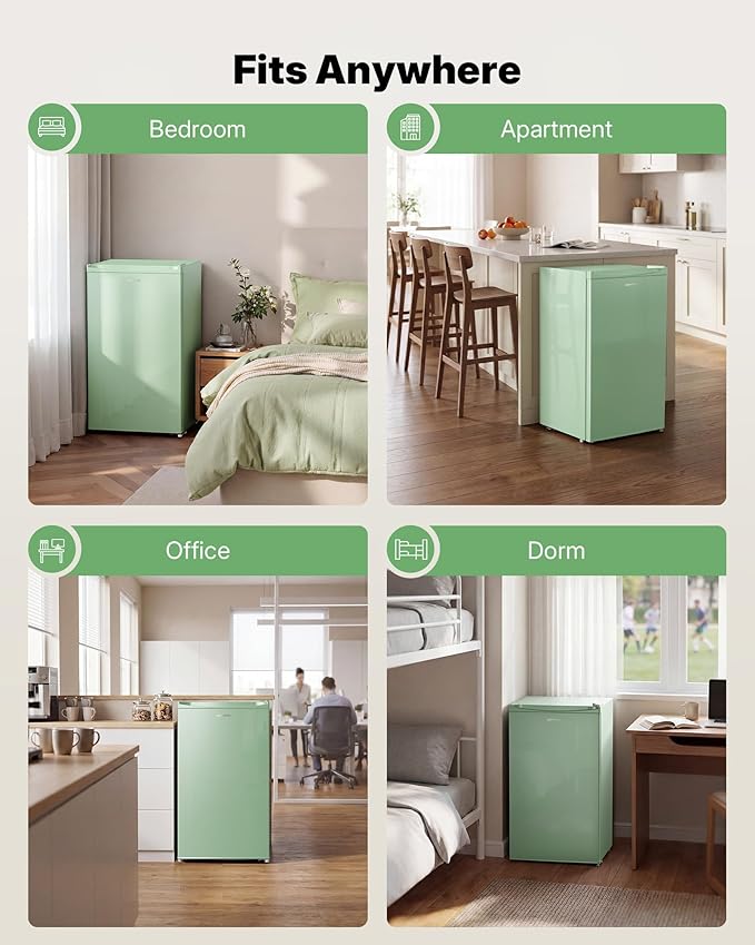Upstreman 3.2 Cu.Ft Mini Fridge with Freezer, Single Door Mini Fridge, Dorm Fridge, Adjustable Thermostat, Mini Refrigerator for Bedroom, Office, Dorm, Green-BR321