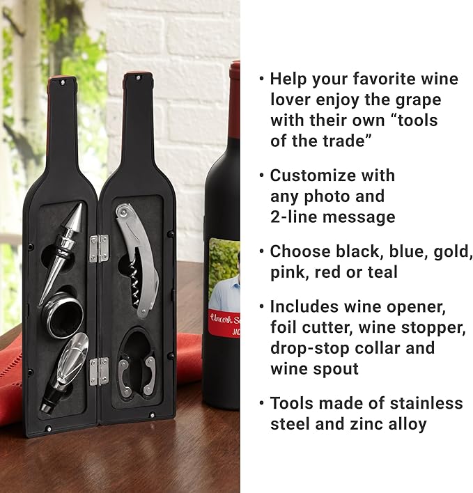 Let's Make Memories Personalized Photo 5-Piece Wine Tool Set - Wine Bottle Opener - Pink