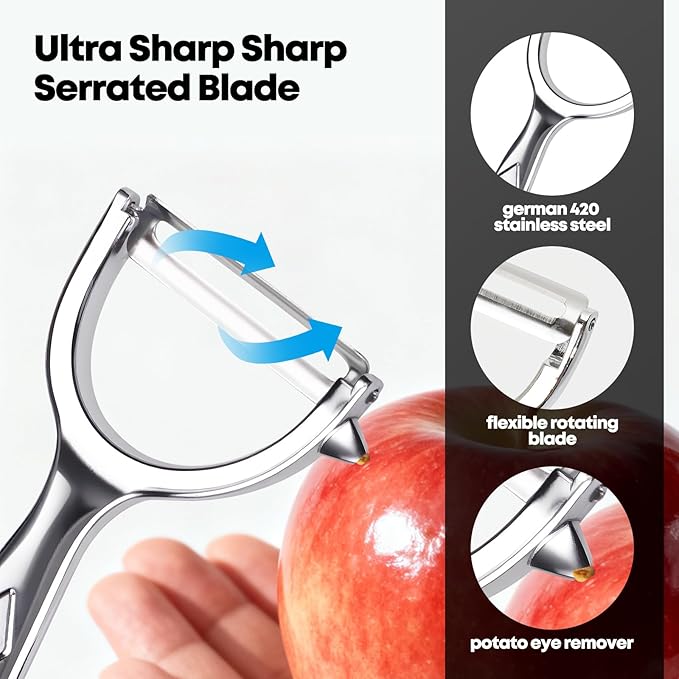 5-in-1 Vegetable Fruit Peeler Set, Y & I-Shaped Stainless Steel Blades with Ergonomic Non-Slip Handle, Sharp Kitchen Peeler for Fruits Carrots Potatoes (2-Pack)