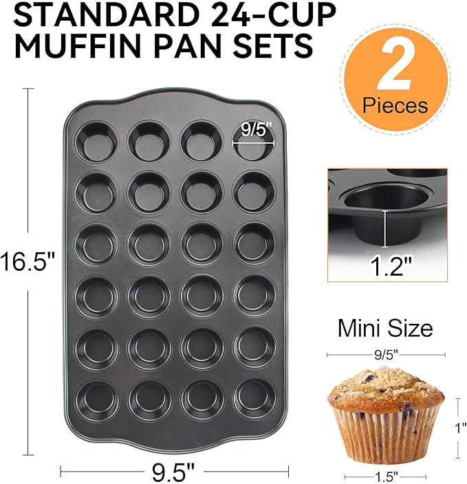 Cupcake Pan Nonstick 2 Pack (Grey, Mini 24 cup)