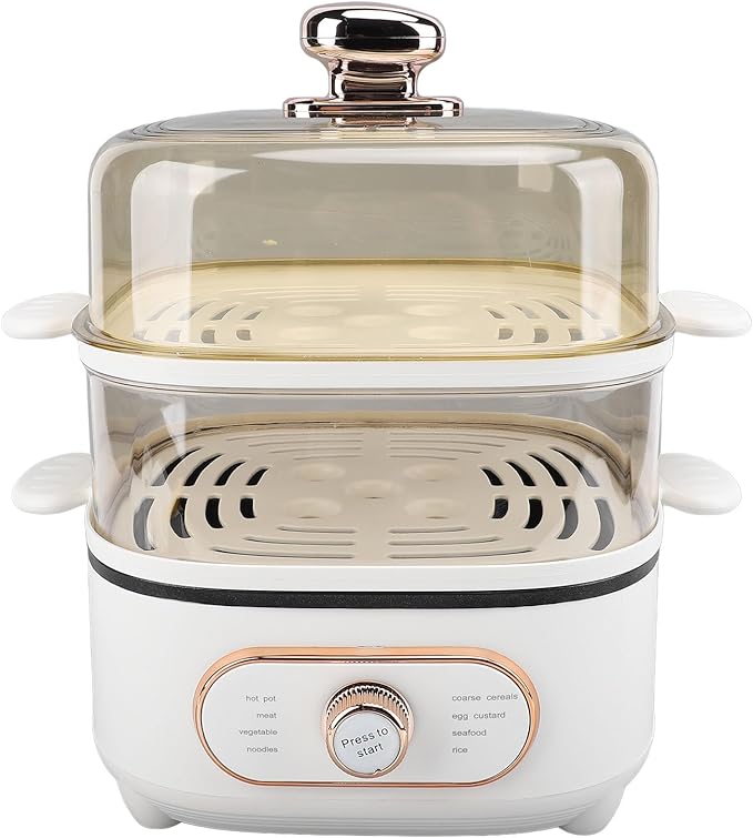 2 Tier Electric Food Steamer, 1200W Stackable Steam Cooker Electric Hot Pot Vegetable Steamer for Vegetable Seafood Soup Noodles Ramen Cooker (US)
