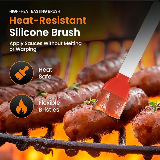 Stainless Steel Food Flipper Set - 16.9" & 11.4" Turners with Silicone Basting Brush for Cooking & Grilling - 3 Piece Kitchen Tools - Ideal for Basting Brush Cooking, BBQ Sauce, Marinades