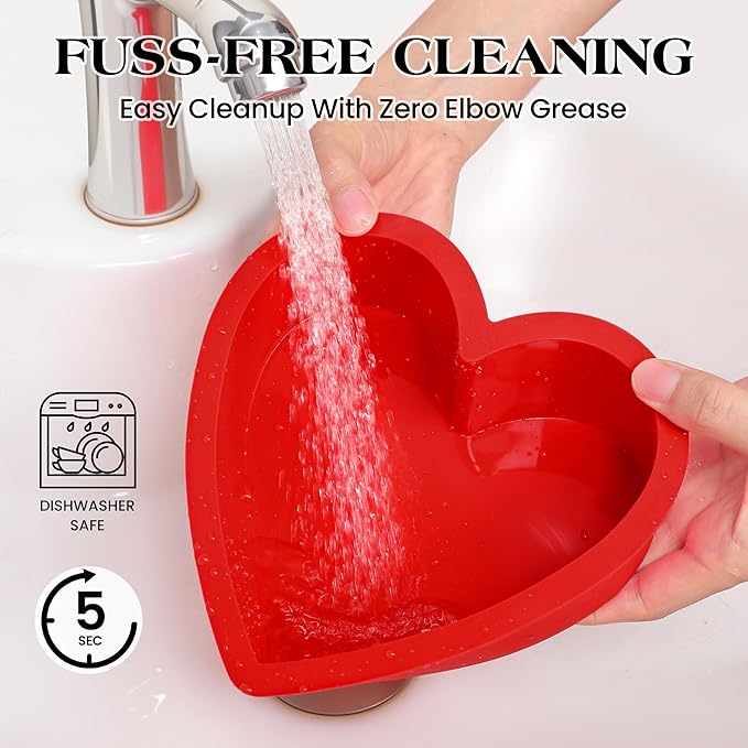 6 Inch Silicone Heart Shaped Cake Pans 2 Pcs Small Heart Cake Pan Set Nonstick Silicone Heart Molds for Baking (Red)