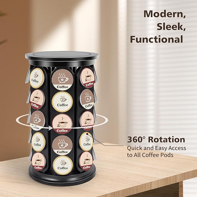 K Cup Holder, Coffee Pod Storage Carousel Holder Organizer Compatible with 40 Keurig Kcup Pods, New Modern Design for Home or Office Kitchen Counter Organizer (Black)