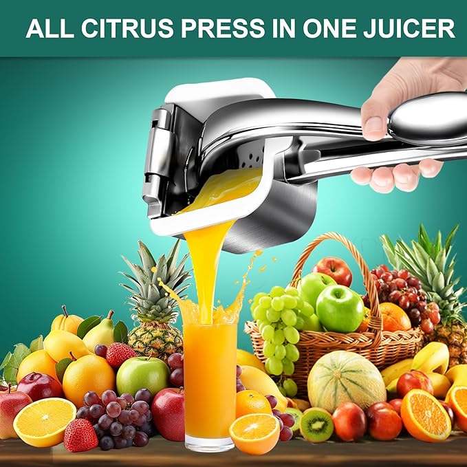 Manual Citrus Juicer Press - Heavy Duty Stainless Steel Lemon/Orange Squeezer, Non-Slip Ergonomic Handheld Fruit Press, Rustproof & Dishwasher Safe Juice Extractor for Citrus, Exprimidor de Limones