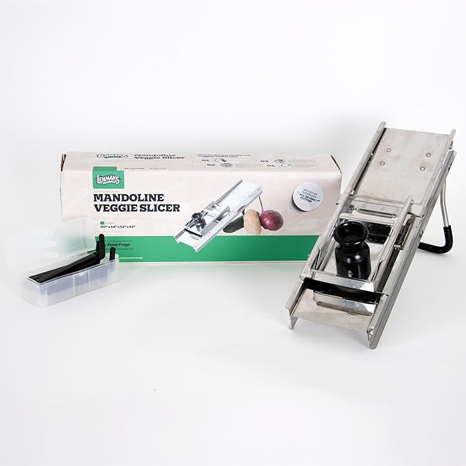Lehman's Foldable Mandoline Veggie Slicer, Interchangeable Blades for All-In-One Vegetable Slicing, Easy to Clean, Store Flat