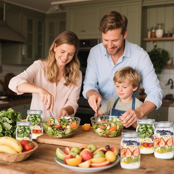 WELLIFE Wide Mouth Mason Jars, 4 Pack Mason Jars 32 oz for Pickling, Canning, Fermenting and Food Storage, Microwave & Dishwasher Safe