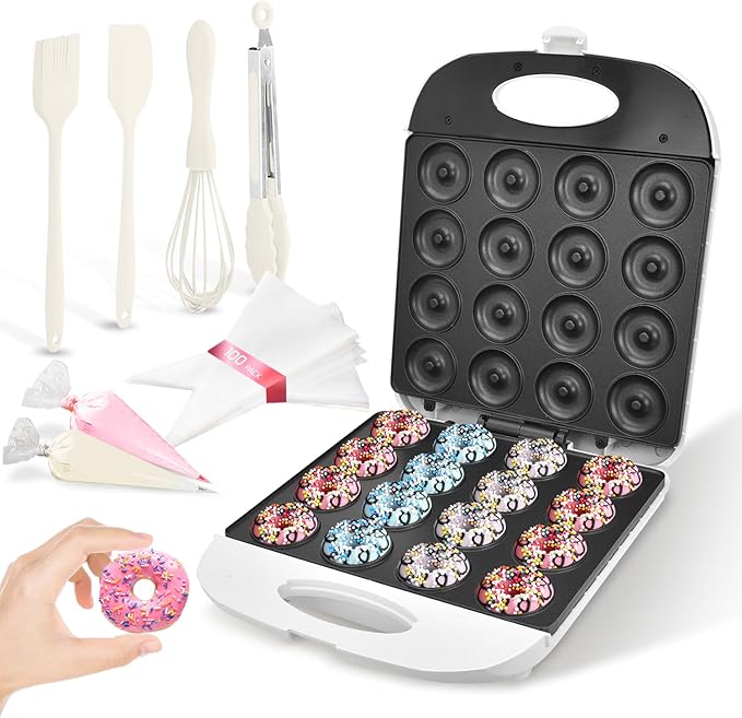 DSP All in One 2 Inch Mini Donut Maker, Non-Stick, Cool Touch, Electric Doughnut Machine for 16 Snacks & Desserts, Perfect for Birthday, Wedding, Baby Shower, Christmas, Party, Afternoon Tea