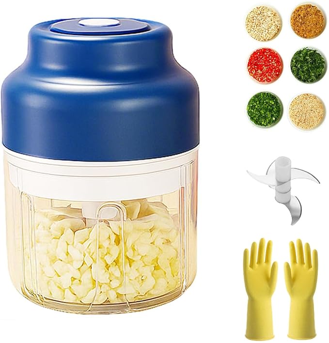Household Electric Garlic Crusher, Cordless Mini Chopper With USB Rechargeable, Portable Food Processor for Garlic, Onion, Chili, Nuts, Vegetables (1 PCS Blue)