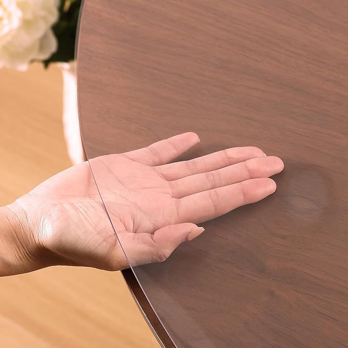 Clear Round Table Cover Protector 30 Inch, 1.5mm Transparent Plastic Table Protector Waterproof, Anti-Scratch Clear Desk Mat for Office Desktop Dresser Dining Table, FDA Compliant