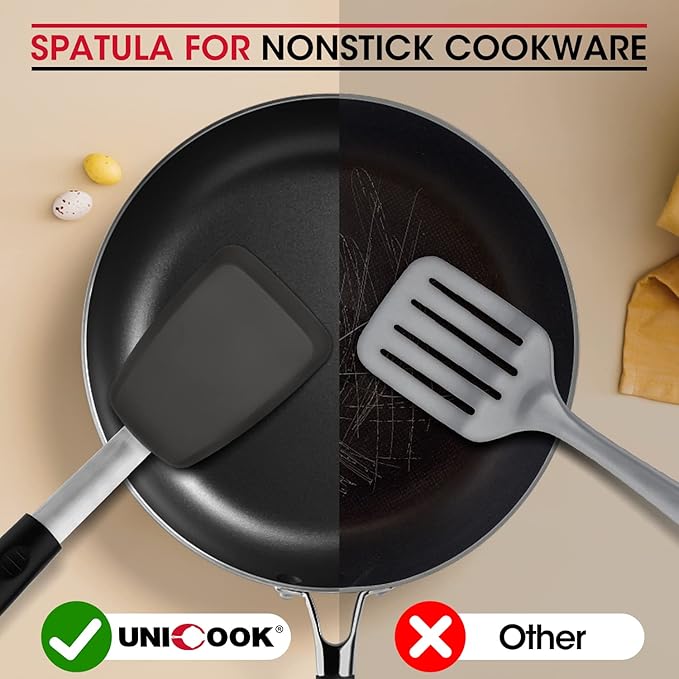 Unicook Flexible Silicone Spatula, 600°F Heat Resistant Silicone Turner for Nonstick Cookware, Essential Kitchen Cooking Utensil, Ideal for Flipping Eggs, Pancake, Burgers, Crepes and More, Medium