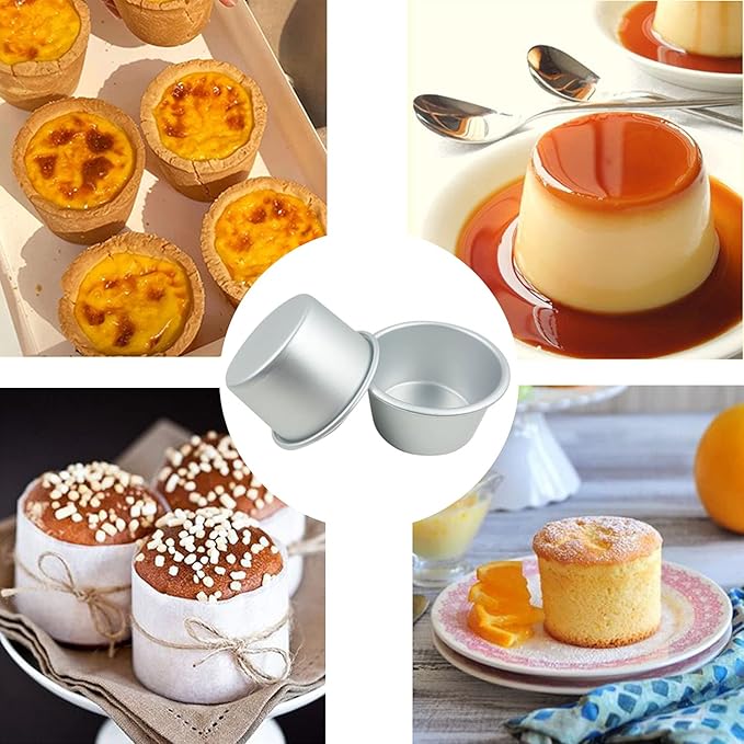 6 Packs Popover Pan， Large Individual Muffin Mold, Aluminium Pudding Cup, Chocolate Molten Mould, Raspberry Souffle Baking Maker, Brownie Tumbler -for Pie, Egg Tart, Cake (Size 3.4"x 2")