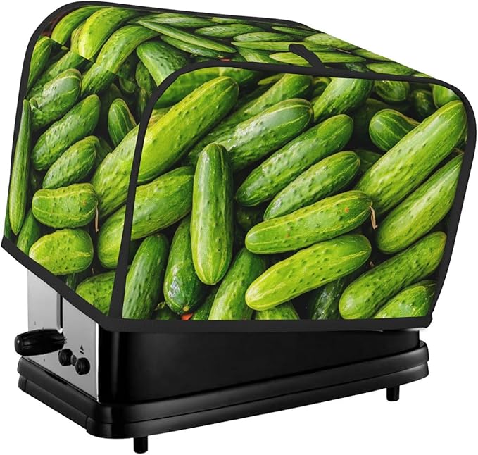 Green Cucumbers Toaster Cover 2 Slice, Cute Country Bread Machine Cover, Washable Toaster Kitchen Small Appliance Cover Stain Resistant,with Top Handle