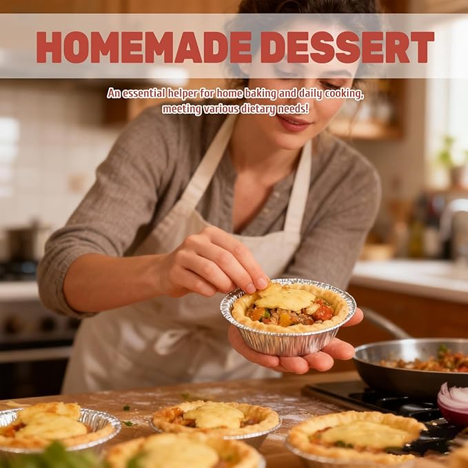 100 Pack 5" Round Tart Pie Foil Pans Disposable Aluminum Foil Tart & Pie Tins for Baking,Cooking,Storage or Reheating