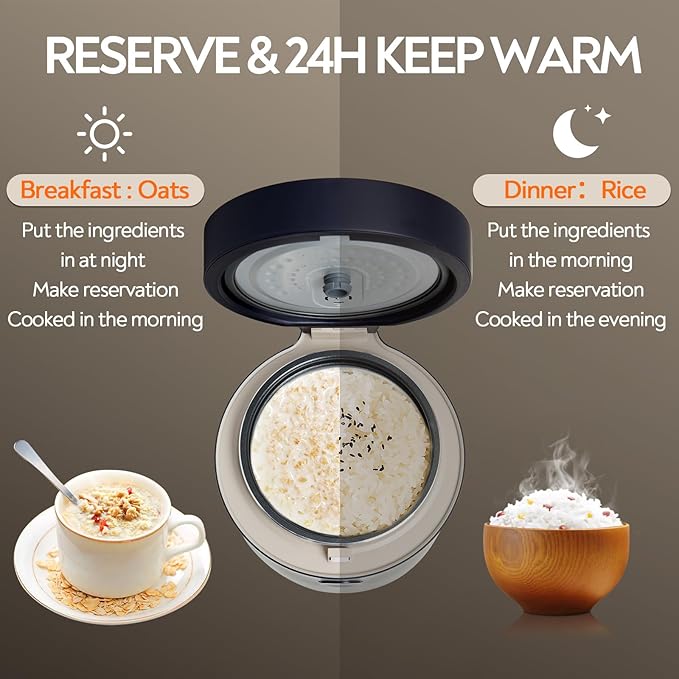 Mokero Low Carb Sugar Rice Cooker 2 Cups Uncooked and 4 Cups of Regular Cooking Small Carb Reducing Maker Rice and Grain Multi-Cooker with Stainless Steel and Nonstick Inner Pot