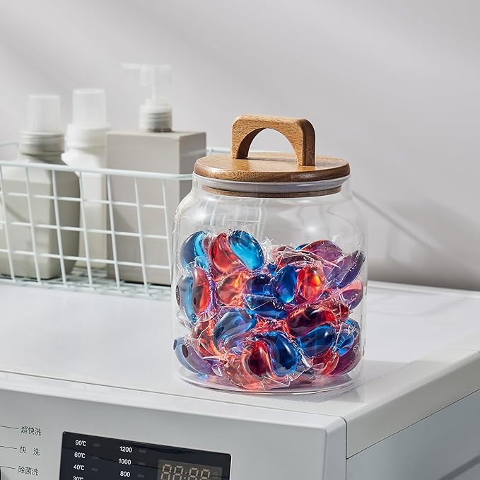 Sweejar Glass Jars for Laundry Room Organization, Half-Gallon Laundry Pods Container, Glass Food Storage Jars with Airtight Lid, 1 Pack, Hand Lid