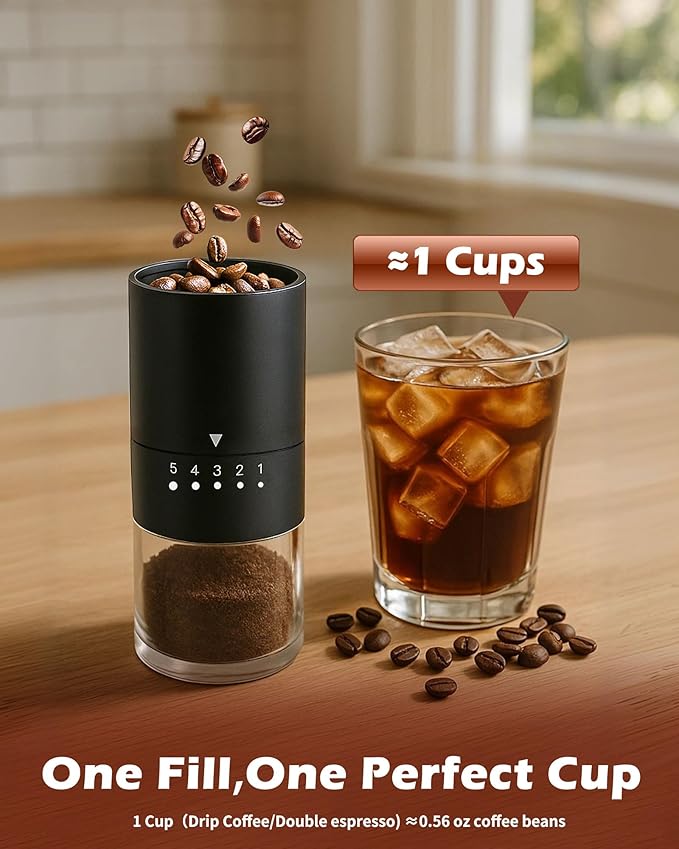 Stainless Steel Burr Manual Coffee Grinder For Drip,French Press,5 Adjustable Settings,Hand Maker with Built-In Burr,For Home Use and Camping (Stainless Steel burr-Black)