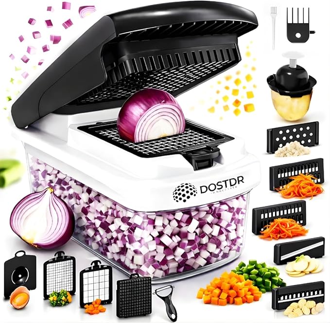 Compact Premium Vegetable Chopper, Mandoline Slicer, Veggie Chopper Food Chopper Container, Vegetable Cutter, Onion Salad Vegetable Chopper, Fruit Slicer, Shredding (Black & White)