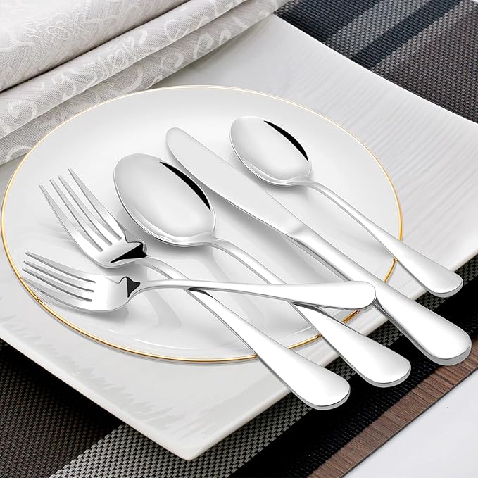 NICE KITCHEN 60 Piece Silverware Set for 12, Premium Stainless Steel Flatware Set, Eating Utensil Sets with Steak knives, Cutlery Tableware Service Include Fork Knife Spoon Set, Mirror Polished