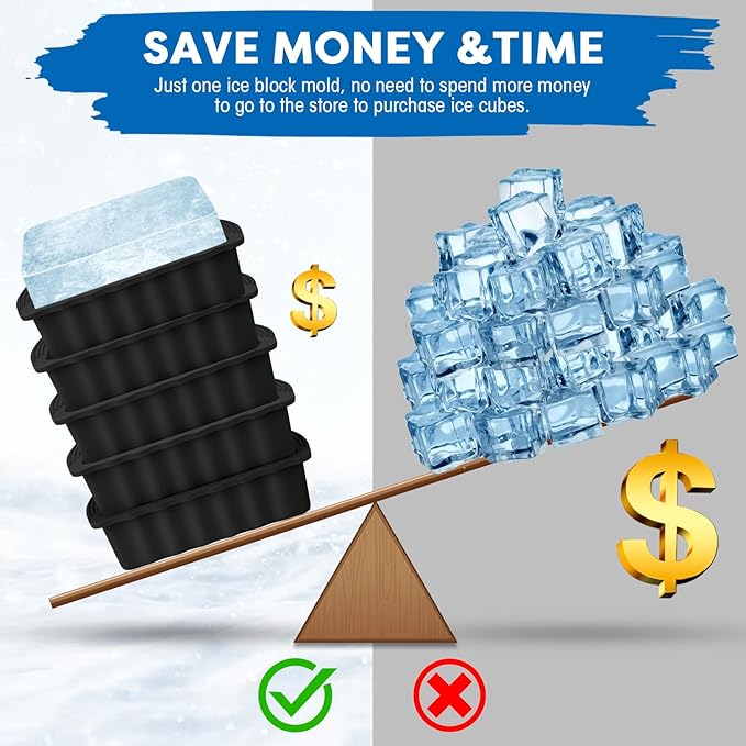 Haldane 5PC Extra Large Ice Block Mold 15LB Ice Cube Bricks Maker Molds for Cold Plunge/Coolers, Reusable Ice Bath Water Chiller, Thick Silicone Ice Bath Accessories Black