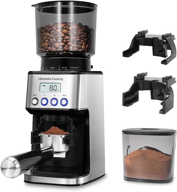 URintells Cuising Espresso Grinder, Burr Coffee Grinder with 51 Grind Settings, Precision Timer, Stainless Steel Coffee Grinder with Easy Cleaning, Anti-Static Design & 3 Operation Modes
