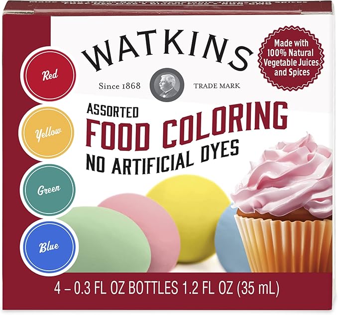 Watkins Assorted Food Coloring, 1 Each Red, Yellow, Green, Blue, Total Four 0.3 oz bottles, 4 Count (Pack of 2)